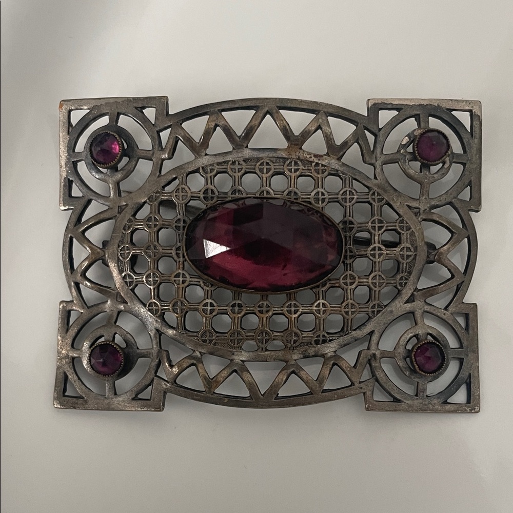 Vintage Silver Brooch with Purple Gemstones